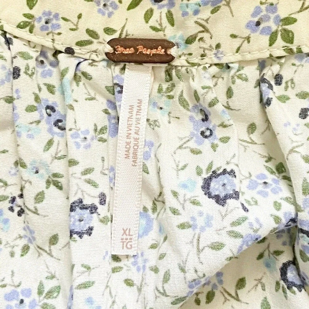 Free People Petunia Mini Dress Tea Combo Ivory Blue Floral Smocked XL New $128 - Picture 11 of 12